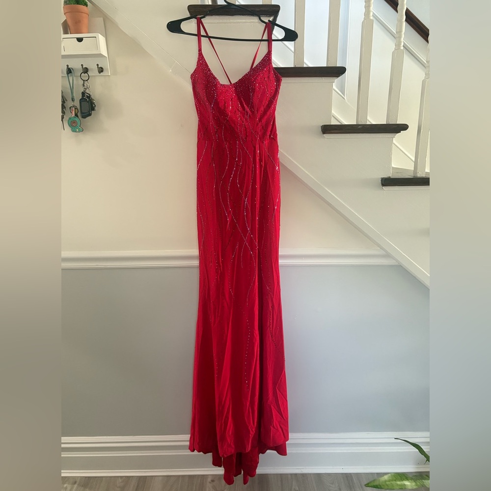 Camille La Vie Sparkling Red Prom Dress